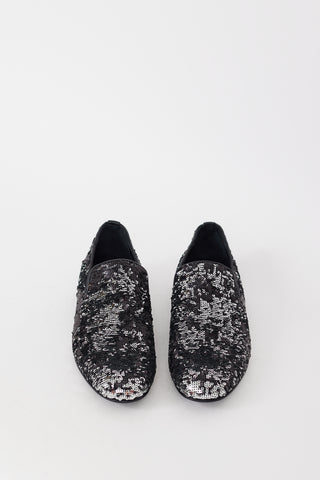 Jimmy Choo Black 
Silver Sequin Sloane Loafer