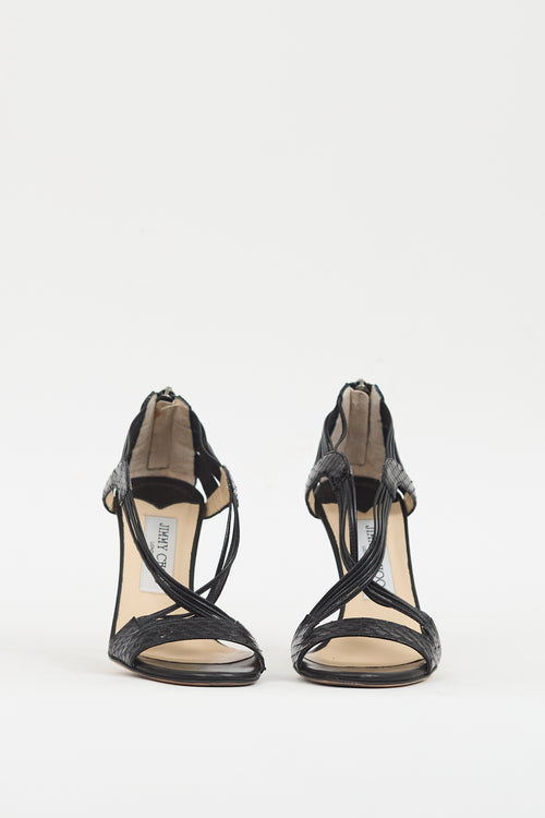 Jimmy Choo Black Textured Leather Strappy Heel