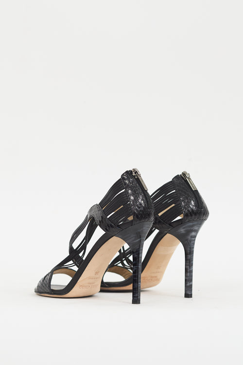 Jimmy Choo Black Textured Leather Strappy Heel