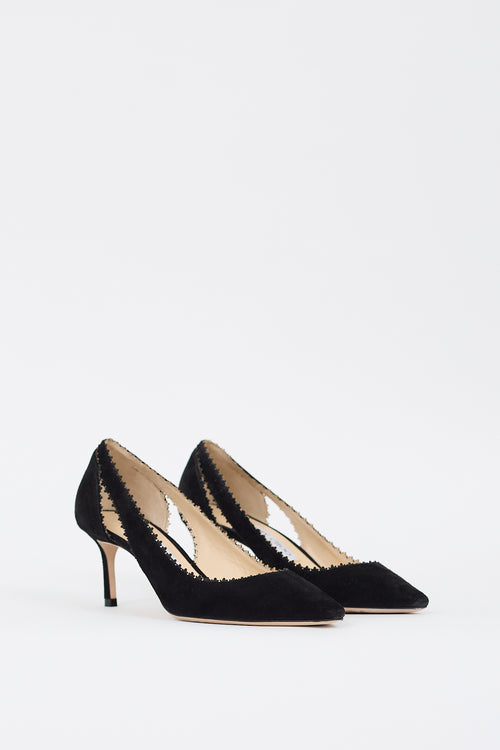 Jimmy Choo Black Suede Scalloped Pump