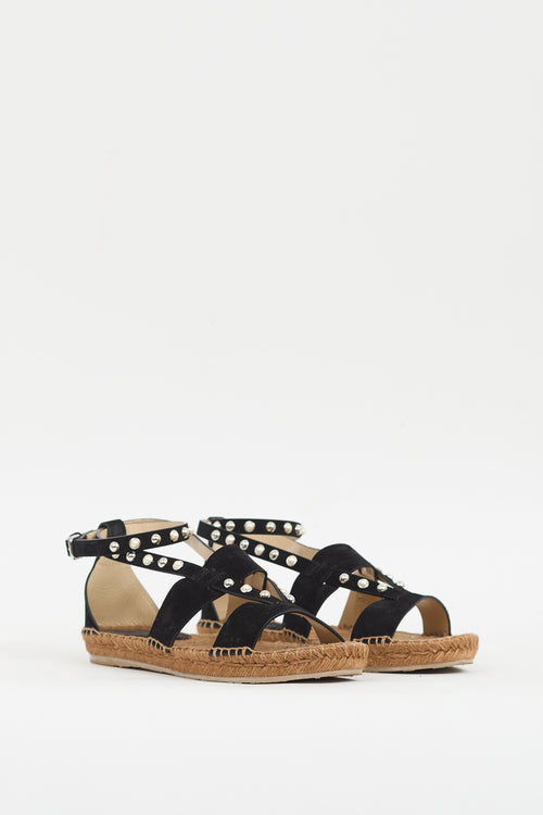 Jimmy Choo Black Suede Denise Embellished Espadrille Sandal