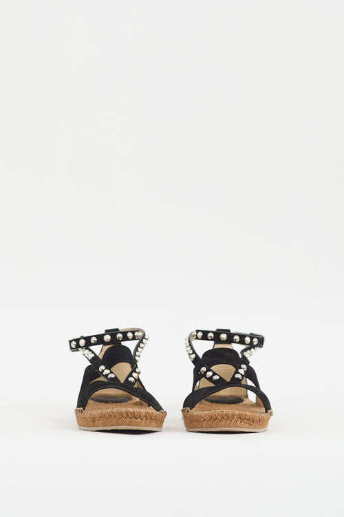 Jimmy Choo Black Suede Denise Embellished Espadrille Sandal