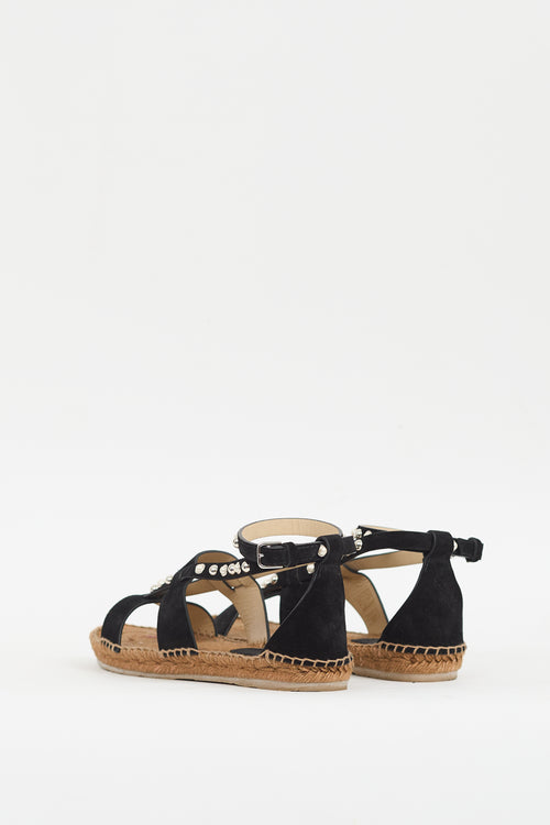 Jimmy Choo Black Suede Denise Embellished Espadrille Sandal