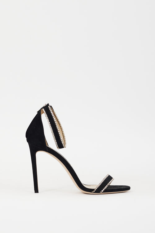 Jimmy Choo Black Suede Crystal Trimmed Dochas 100 Heel