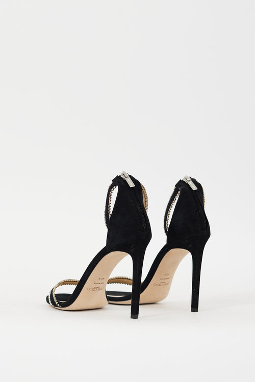 Jimmy Choo Black Suede Crystal Trimmed Dochas 100 Heel