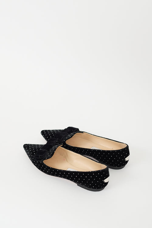 Jimmy Choo Black Velvet Glitter Dot Bow Flat