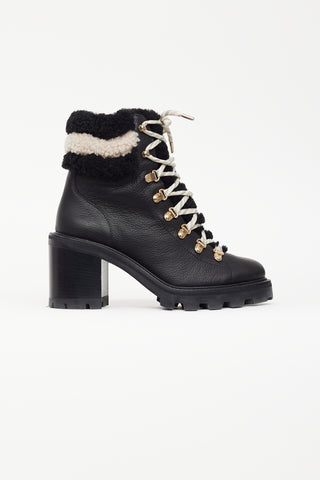 Jimmy Choo Black 
White Leather Shearling Boot