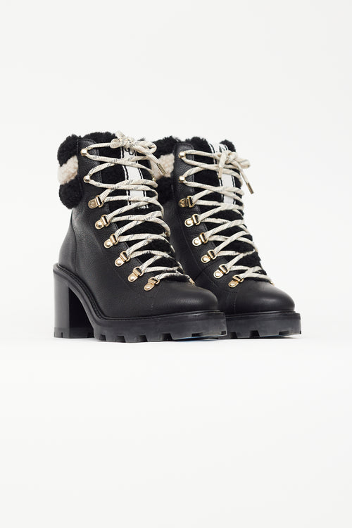 Jimmy Choo Black 
White Leather Shearling Boot