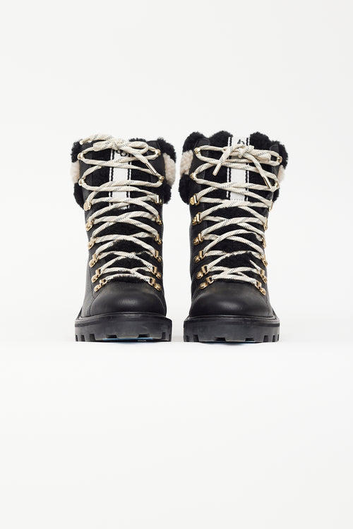 Jimmy Choo Black 
White Leather Shearling Boot