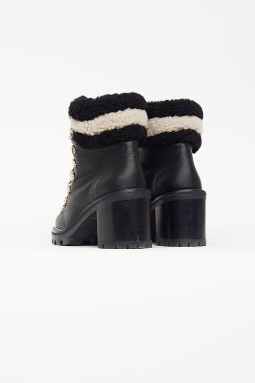 Jimmy Choo Black 
White Leather Shearling Boot