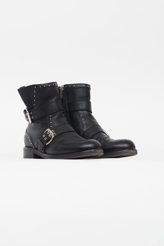 Jimmy Choo Black Leather Blyss Biker Ankle Boot