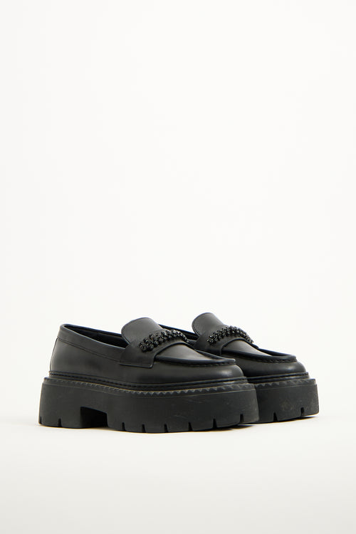 Jimmy Choo Black Leather Bryer Crystal Loafer