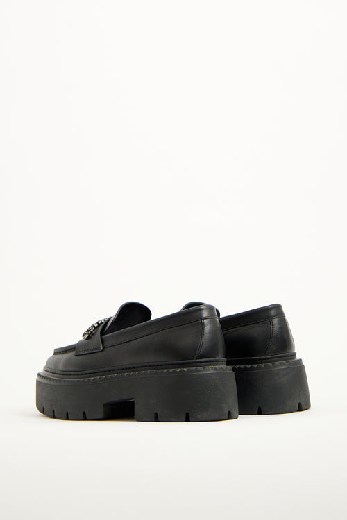 Jimmy Choo Black Leather Bryer Crystal Loafer