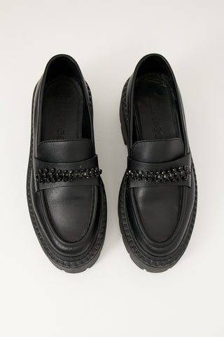 Jimmy Choo Black Leather Bryer Crystal Loafer