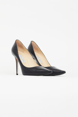 Jimmy Choo Black Leather Pointed Toe Stiletto Pump