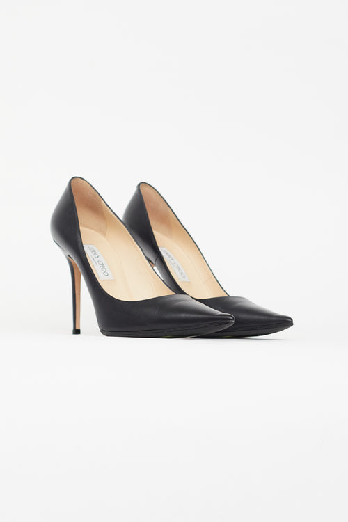 Jimmy Choo Black Leather Pointed Toe Stiletto Pump