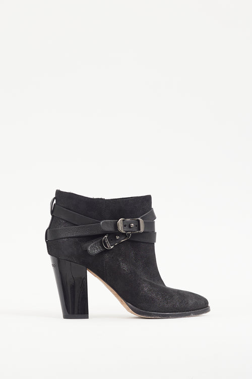 Jimmy Choo Black Sparkly Suede Wrapped Strap Bootie