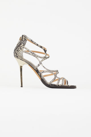 Jimmy Choo Black 
Beige Textured Cage Pump