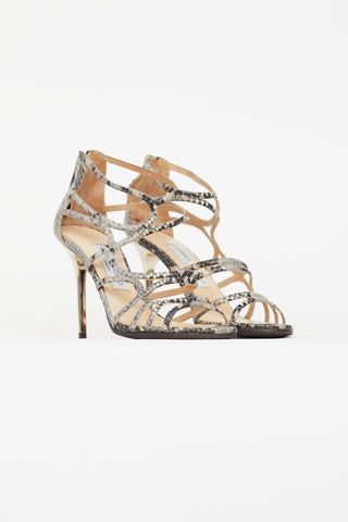 Jimmy Choo Black 
Beige Textured Cage Pump