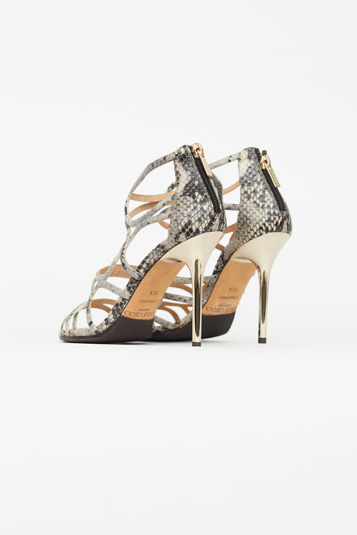 Jimmy Choo Black 
Beige Textured Cage Pump