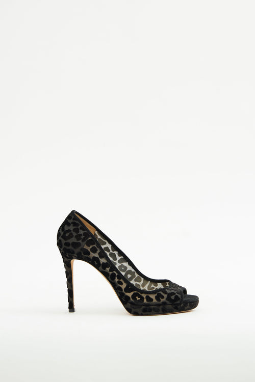 Jimmy Choo Black Print Peep Heel