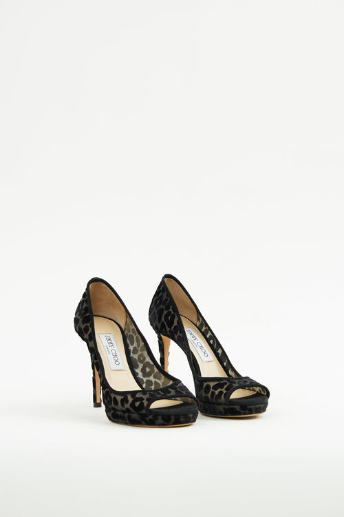 Jimmy Choo Black Print Peep Heel