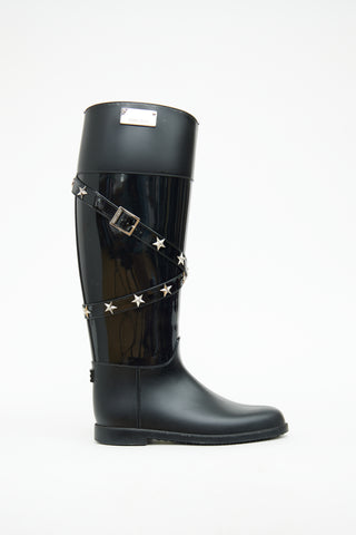 Jimmy Choo Black Rubber Embellished Belt Boots