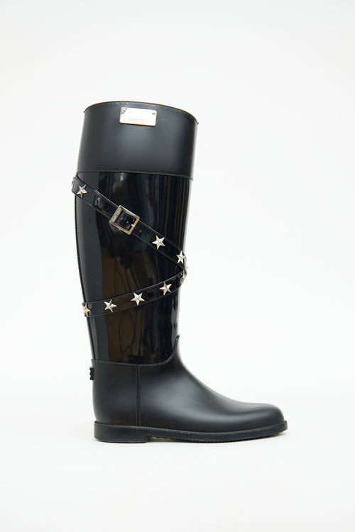 Jimmy Choo Black Rubber Embellished Belt Boots