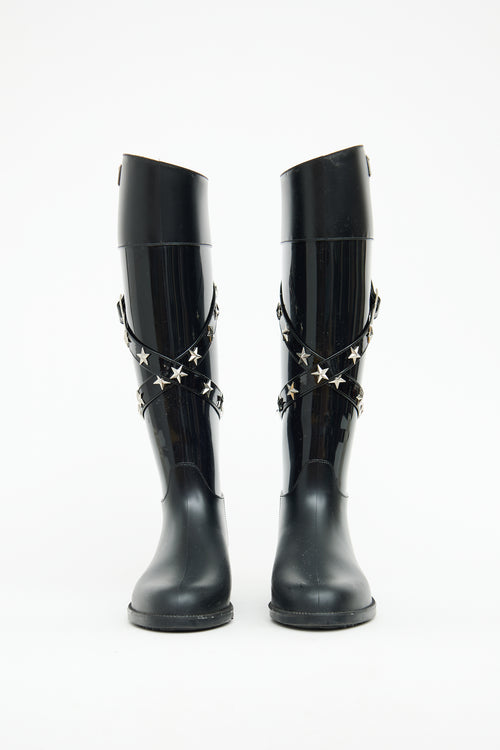 Jimmy Choo Black Rubber Embellished Belt Boots