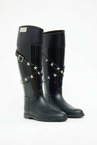 Jimmy Choo Black Rubber Embellished Belt Boots