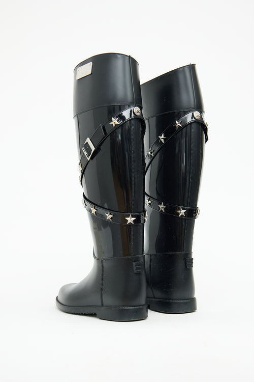 Jimmy Choo Black Rubber Embellished Belt Boots