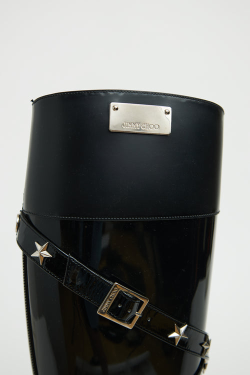 Jimmy Choo Black Rubber Embellished Belt Boots