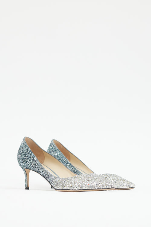 Jimmy Choo Silver 
Blue Glitter Gradient Love 65 Pump