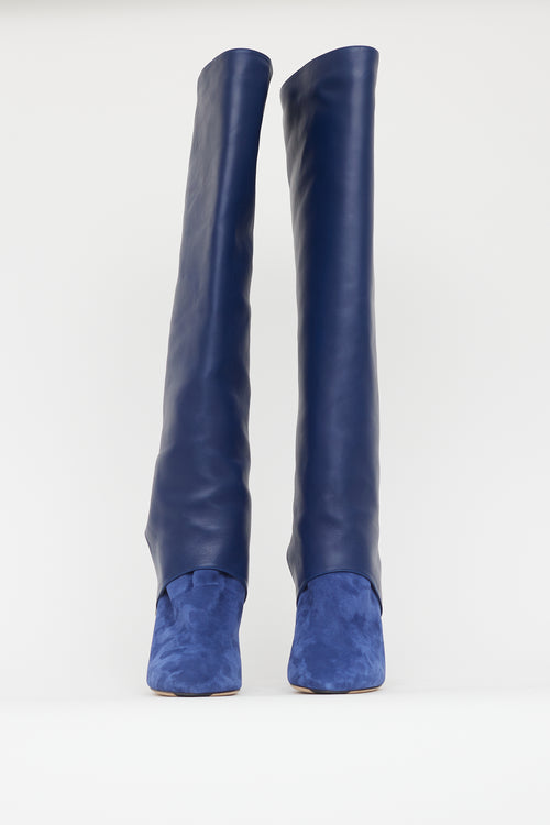 Jimmy Choo Navy Leather 
Suede Convertible Knee High Boot