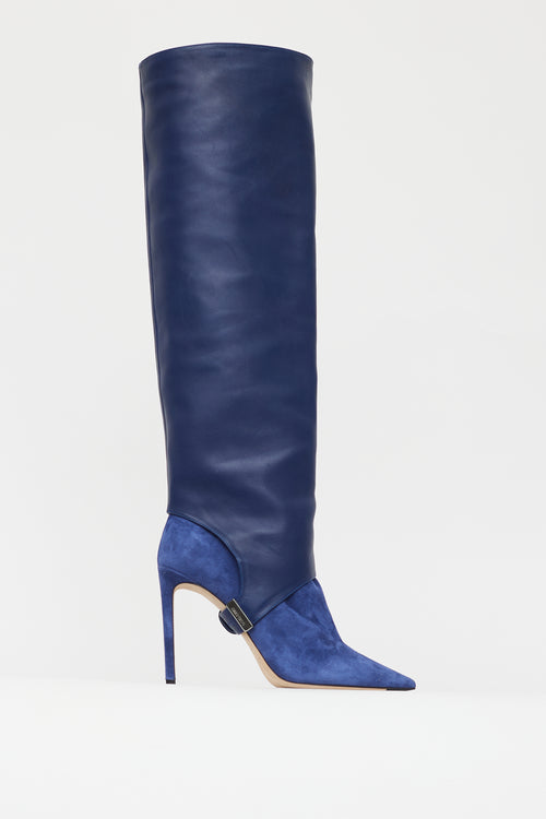 Jimmy Choo Navy Leather 
Suede Convertible Knee High Boot