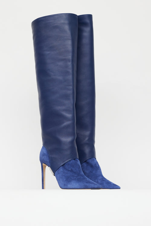 Jimmy Choo Navy Leather 
Suede Convertible Knee High Boot