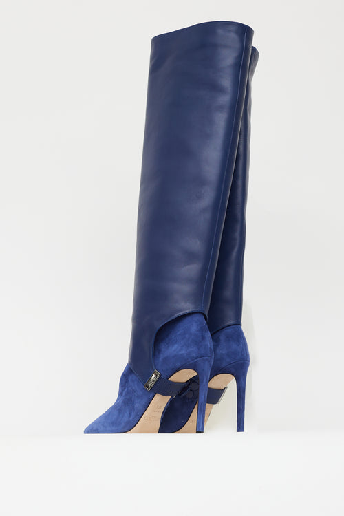 Jimmy Choo Navy Leather 
Suede Convertible Knee High Boot