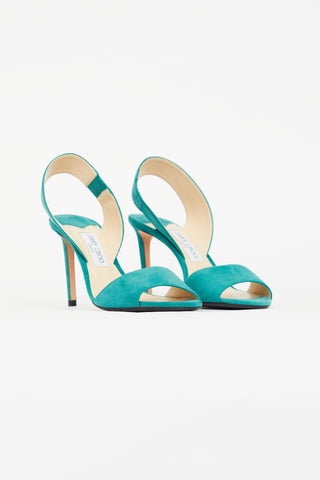 Jimmy Choo Green Sheila 85 Suede Heel