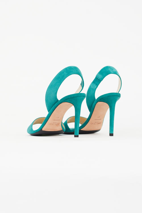 Jimmy Choo Green Sheila 85 Suede Heel