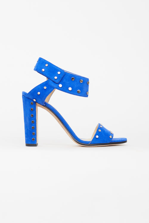 Jimmy Choo Blue Suede Studded Veto Heel