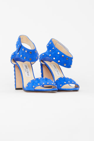 Jimmy Choo Blue Suede Studded Veto Heel