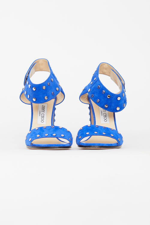 Jimmy Choo Blue Suede Studded Veto Heel