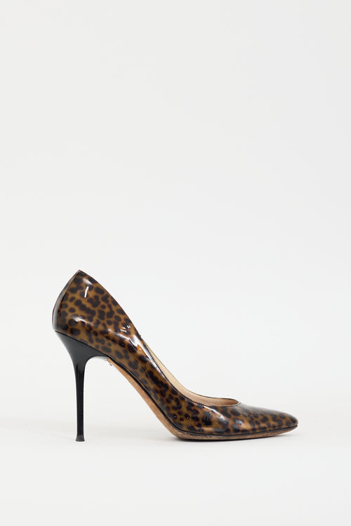 Jimmy Choo Brown 
Black Patent Leather Gilbert Printed Heel