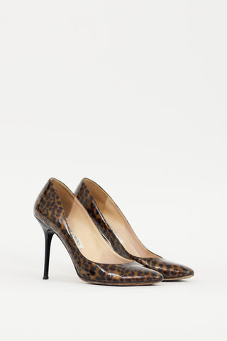 Jimmy Choo Brown 
Black Patent Leather Gilbert Printed Heel