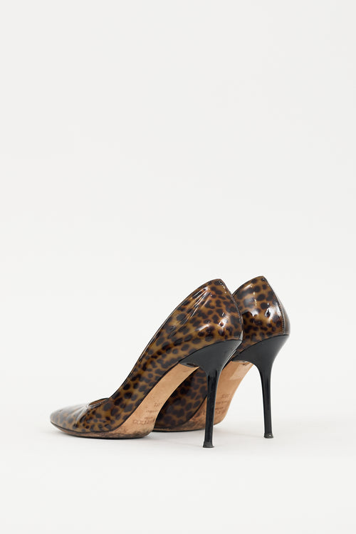 Jimmy Choo Brown 
Black Patent Leather Gilbert Printed Heel