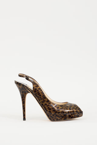 Jimmy Choo Brown 
Black Patent Leather Printed Slingback Heel