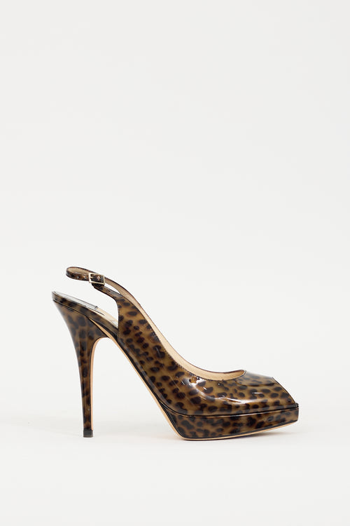 Jimmy Choo Brown 
Black Patent Leather Printed Slingback Heel