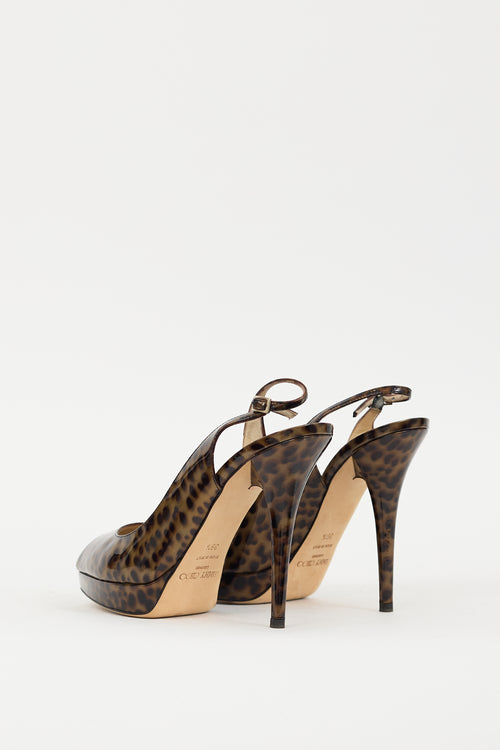 Jimmy Choo Brown 
Black Patent Leather Printed Slingback Heel