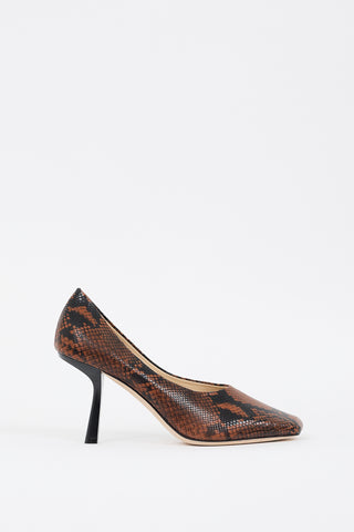 Jimmy Choo Brown 
Black Embossed Leather Marcela 85 Pump