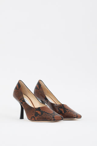 Jimmy Choo Brown 
Black Embossed Leather Marcela 85 Pump